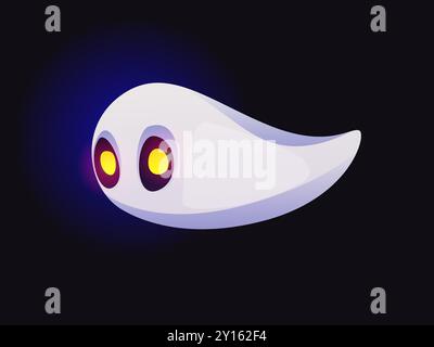 Halloween-Geisterschrift, Bindestrich-Satzzeichen. Böse Zeichentrickfigur, lustige gruselige Schrift, gruseliges Monster-Alphabet-Symbol. Isolierter Vektor-Spoook-Glyphe-Charakter mit leuchtenden gelben Augen, schwimmt in der Dunkelheit Stock Vektor