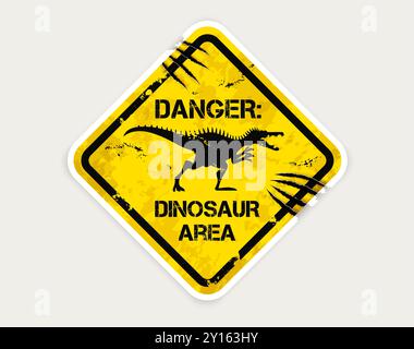 Spinosaurus-Dinosaurier-Warnschild mit Krallenspuren. Vektor grungy gelb und schwarz rautenförmige Banner mit Gefahr Dino Raubtier Silhouette. Warnmeldung in Notlage, Warntafel Stock Vektor
