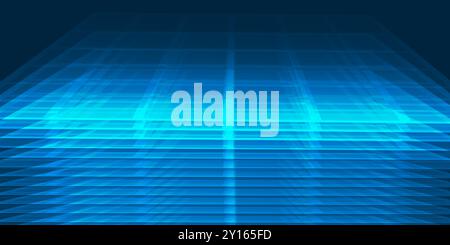 Blaue dunkle leuchtende 3D-Quadrate, überlagernde geometrische Formmuster, abstrakter futuristischer Vektorhintergrund, Texturdesign, Vorlage mit Copyspace, Pla Stock Vektor