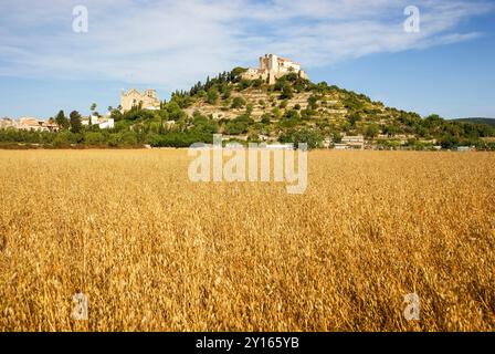 Schloss und Kirche auf einem Hügel, Sant Salvador de S'almudaina, 14. Jahrhundert. Artà. Mallorca. Balearen. Spanien. Stockfoto