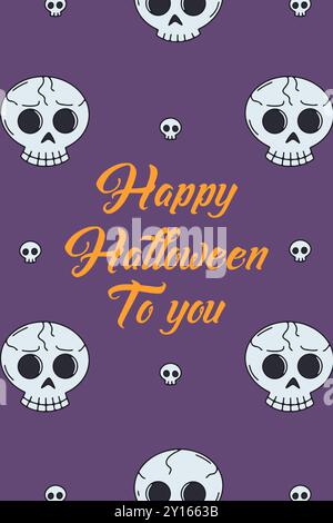 Karte oder Poster mit niedlicher Halloween-Illustration mit menschlichen Schädeln Stock Vektor
