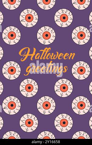 Karte oder Poster mit niedlicher Halloween-Illustration mit Augäpfeln Stock Vektor