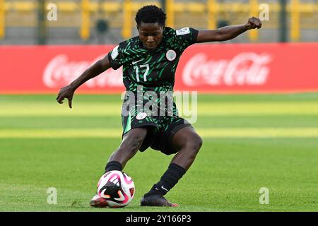 Bogota, Kolumbien. September 2024. Techo Metropolitan Stadium Jumoke Alani aus Nigeria, während des Spiels zwischen Deutschland und Nigeria, für die 2. Runde der Gruppe D der FIFA U-20-Frauen-Weltmeisterschaft Kolumbien 2024 im Techo Metropolitan Stadium, diesen Mittwoch 04. 30761 (Julian Medina/SPP) Credit: SPP Sport Press Photo. /Alamy Live News Stockfoto