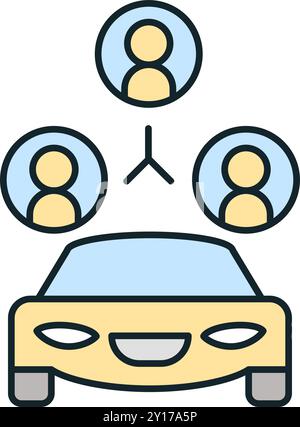 Smart City-Konzept mit Personen, die sich ein selbstfahrendes Auto teilen Stock Vektor