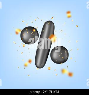 Goldenes 3D-Konfetti um das Prozentzeichen des Ballons Stock Vektor