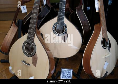 Portugiesische Gitarren (Gitarren) in Lissabon Salao Musical Music Shop, Barrio Alto. Stockfoto