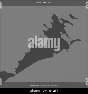 Chergui Island im Mittelmeer - Ostbecken, das zu Tunesien gehört, wurde auf einer zweistufigen Höhenkarte quadratisch geschnitten Stockfoto