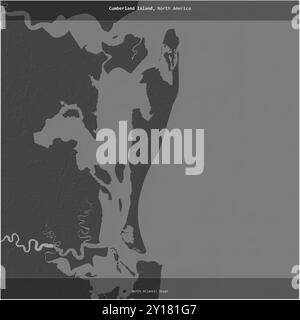 Cumberland Island im Nordatlantik, die zu den Vereinigten Staaten gehört, wurde auf einer zweistufigen Höhenkarte quadratisch geschnitten Stockfoto