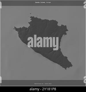 Die Insel Gavdos im Mittelmeer - Ostbecken, das zu Griechenland gehört, wurde auf einer zweistufigen Höhenkarte quadratisch geschnitten Stockfoto