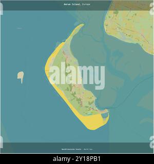Die Insel Amrum in der Nordsee, die zu Deutschland gehört, wurde auf einer topografischen Karte im humanitären OSM-Stil quadratisch zugeschnitten Stockfoto