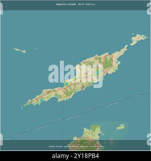 Anguilla Island in der Karibik, gehört zu Anguilla, wurde auf einer topografischen Karte im humanitären OSM-Stil quadratisch zugeschnitten Stockfoto