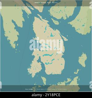 Annette Island in den Küstengewässern von Südost-Alaska und British Columbia, die zu den Vereinigten Staaten gehörten, wurde auf einem topographischen OSM quadratisch geschnitten Stockfoto