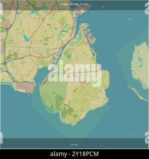 Amager Island im Kattegat, das zu Dänemark gehört, wurde auf einer topografischen Karte im humanitären OSM-Stil quadratisch zugeschnitten Stockfoto