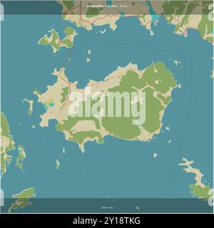 Die zu Südkorea gehörende Geogeumdo-Insel im Japanischen Meer wurde auf einer topografischen Karte im humanitären OSM-Stil quadratisch zugeschnitten Stockfoto