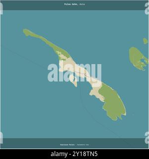 Pulau Gebe im Halmahera-Meer, das zu Indonesien gehört, wurde auf einer topografischen Karte im humanitären OSM-Stil quadratisch zugeschnitten Stockfoto