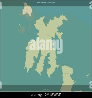 Hook Island in der Korallensee, die zu Australien gehört, wurde auf einer topografischen Karte im humanitären OSM-Stil zum Quadrat gekürzt Stockfoto