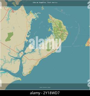 Ilha de Itaparica im Südatlantik, das zu Brasilien gehört, wurde auf einer topografischen Karte im humanitären OSM-Stil quadratisch zugeschnitten Stockfoto