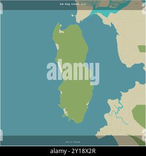 Die Insel Koh Kong im Golf von Thailand, die zu Kambodscha gehört, wurde auf einer topografischen Karte im humanitären OSM-Stil zum Quadrat gekürzt Stockfoto