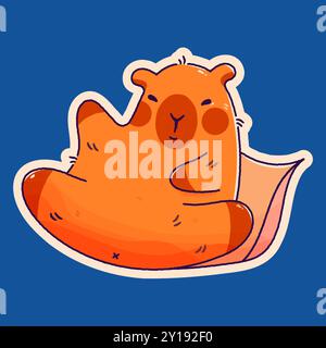 Kindlicher Aufkleber mit Kawaii Capybara auf dem Kissen. Stock Vektor