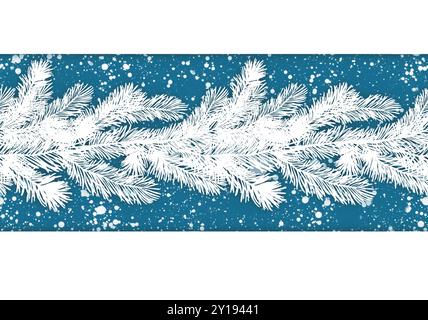 Tannengirlande. Nahtloser Weihnachtsrand. Grußkarte, winterlicher Blumenrahmen Stockfoto