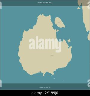 Maingy Island in der Andamanen oder Birma-See, die zu Myanmar gehört, wurde auf einer topografischen Karte im humanitären OSM-Stil quadratisch zugeschnitten Stockfoto