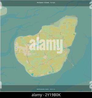 Die zu Deutschland gehörende Insel Pellworm in der Nordsee wurde auf einer topografischen Karte im humanitären OSM-Stil quadratisch zugeschnitten Stockfoto