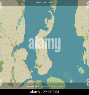 Raasay Island in the Inner Seas vor der Westküste Schottlands, die zum Vereinigten Königreich gehört, wurde auf einem topographischen, humanitären styl des Typs OSM quadratisch geerntet Stockfoto