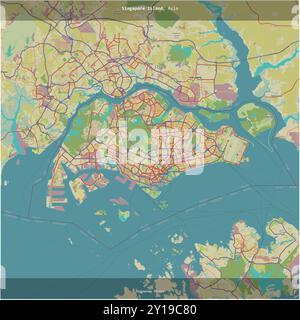 Singapur Island in der Singapur-Straße, die zu Singapur gehört, wurde auf einer topografischen Karte im humanitären OSM-Stil zu quadratisch geschnitten Stockfoto