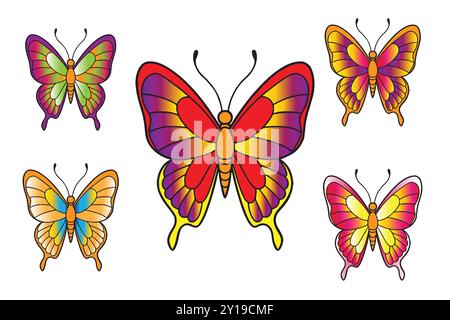 Eleganter Schmetterlingsvektor mit komplizierten Flügelmustern und leuchtenden Farben, perfekt für Designs, Logos und kreative Projekte im Naturmotiv. Stock Vektor