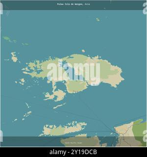 Pulau Isla de Waigeo im Südpazifik, das zu Indonesien gehört, wurde auf einer topografischen Karte im humanitären OSM-Stil quadratisch zugeschnitten Stockfoto