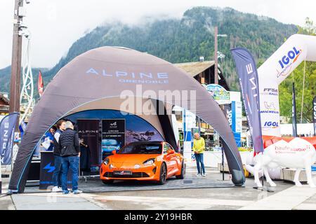 Morzine, Frankreich. September 2024. Village des partenaires, Alpine während der Rallye Mont-Blanc Morzine 2024, 6. Runde des Championnat de France des Rallyes 2024, vom 6. Bis 9. September in Morzine, Frankreich - Foto Bastien Roux/DPPI Credit: DPPI Media/Alamy Live News Stockfoto