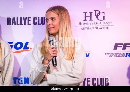 Morzine, Frankreich. September 2024. POTTIER Alizée, PERRIN Manon, Opel E-Rally Cup, Porträt während der Rallye Mont-Blanc Morzine 2024, 6. Runde des Championnat de France des Rallyes 2024, vom 6. Bis 9. September in Morzine, Frankreich - Foto Bastien Roux/DPPI Credit: DPPI Media/Alamy Live News Stockfoto