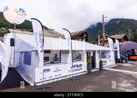 Morzine, Frankreich. September 2024. Village des partenaires, Igol während der Rallye Mont-Blanc Morzine 2024, 6. Runde des Championnat de France des Rallyes 2024, vom 6. Bis 9. September in Morzine, Frankreich - Foto Bastien Roux/DPPI Credit: DPPI Media/Alamy Live News Stockfoto