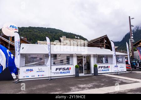 Morzine, Frankreich. September 2024. Village des partenaires, Igol während der Rallye Mont-Blanc Morzine 2024, 6. Runde des Championnat de France des Rallyes 2024, vom 6. Bis 9. September in Morzine, Frankreich - Foto Bastien Roux/DPPI Credit: DPPI Media/Alamy Live News Stockfoto