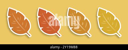 Zeichentrickset mit Herbstlaub. Einfache Herbstillustration auf gelbem Hintergrund. Stock Vektor