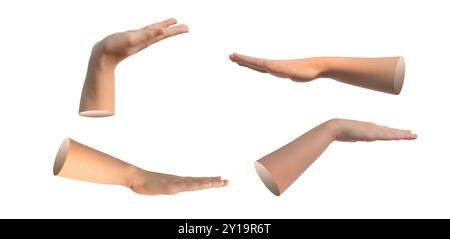 Handgestenmessung und -Begrenzung. Kid mit Begrenzung, Begrenzungszeichen mit flacher Handfläche, isoliert auf weißem Hintergrund. Stockfoto