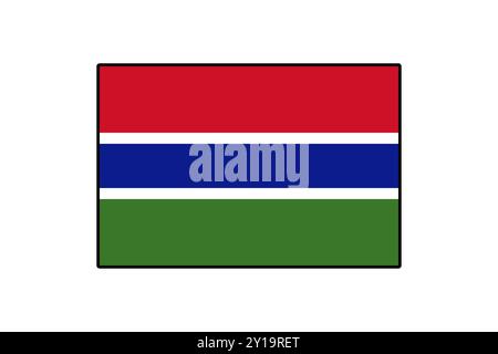 Die gambische Flagge zeigt horizontale Streifen in Rot, Blau und Grün, die nationale Einheit und Stolz symbolisieren. Es spiegelt das kulturelle Erbe und die Identität Gambias wider. Stock Vektor