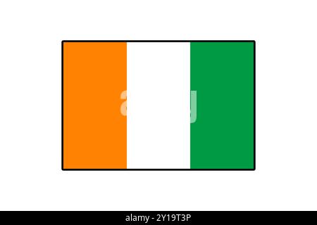 Diese Grafik zeigt die Nationalflagge der Elfenbeinküste mit drei vertikalen Streifen in Orange, weiß und Grün, die das Symbol der nationalen Identität und des Stolzes darstellen. Stock Vektor
