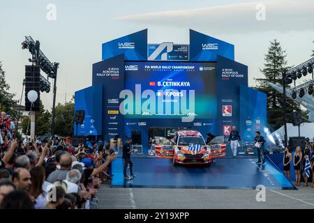 49 CETINKAYA Burcu, PONS Fabrizia, Skoda Fabia Evo Rally2, Aktion während der Akropolis Rallye, Griechenland. , . WRC World Rallye Car Championship, vom 1. Bis 4. September 2024 in Lamia, Griechenland - Foto Nikos Katikis/DPPI Credit: DPPI Media/Alamy Live News Stockfoto