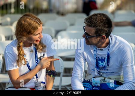 49 CETINKAYA Burcu, PONS Fabrizia, Skoda Fabia Evo Rally2, Porträt während der Akropolis Rallye, Griechenland. , . WRC World Rallye Car Championship, vom 1. Bis 4. September 2024 in Lamia, Griechenland - Foto Nikos Katikis/DPPI Credit: DPPI Media/Alamy Live News Stockfoto