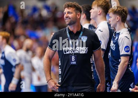 Florian Kehrmann (TBV Lemgo Lippe, Trainer) GER, TBV Lemgo Lippe vs. MT Melsungen, Handball, 1. Bundesliga, 1. Spieltag, Spielzeit 2024/2025, 05.09.2024 Foto: Eibner-Pressefoto / Jan Rollinger Stockfoto