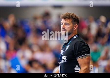 Florian Kehrmann (TBV Lemgo Lippe, Trainer) GER, TBV Lemgo Lippe vs. MT Melsungen, Handball, 1. Bundesliga, 1. Spieltag, Spielzeit 2024/2025, 05.09.2024 Foto: Eibner-Pressefoto / Jan Rollinger Stockfoto