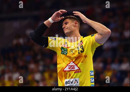 Sebastian Heymann (Rhein-Neckar Loewen) ist enttaeuscht Rhein-Neckar Loewen vs. THW Kiel, Handball, 1. Bundesliga, 05.09.2024 Foto: Rene Weiss/Eibner Stockfoto