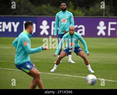 Curitiba, Brasilien. September 2024. Lucas Moura aus Brasilien während des Trainings am Tag vor dem Qualifikationsspiel der brasilianischen FIFA-Weltmeisterschaft gegen Ecuador, das im Couto Pereira-Stadion in Curitiba, Brasilien, ausgetragen wird. (Andre Ricardo/SPP) Credit: SPP Sport Press Photo. /Alamy Live News Stockfoto