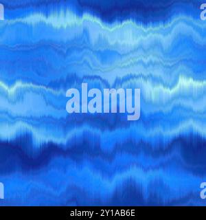 Wiederholbarer Alkoholtinte-Bluteffekt in blau-weißen Indigo-Farben. Moderner, im Sommer gestreifter Hintergrund mit nahtlosem Muster für trendige Strandbekleidung und Stockfoto