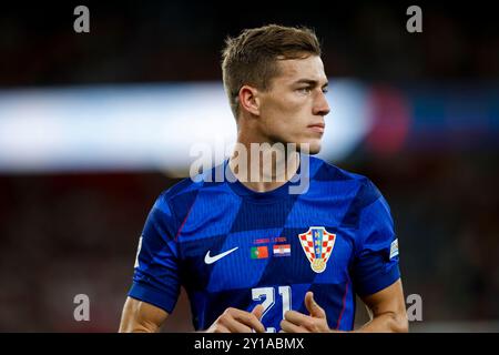 Lissabon, Portugal. September 2024. Igor Matanovic aus Kroatien während des Gruppenspiels der UEFA Nations League zwischen Portugal und Kroatien im Estadio do SL Benfica in Lissabon, Portugal, am 5. September 2024. Foto: Joao Rico/PIXSELL Credit: Pixsell/Alamy Live News Stockfoto