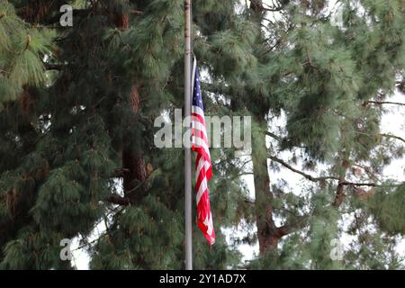 US-amerikanische Flagge auf dem Pfosten Stockfoto