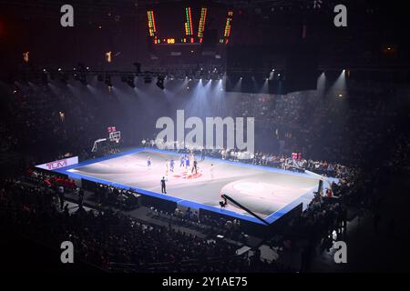 Zagreb, Kroatien. September 2024. Eine allgemeine Ansicht während des Gedenkspiels zum Gedenken an Drazen Petrovic zwischen der kroatischen Nationalmannschaft und ausgewählten europäischen Spielern in der Arena Zagreb am 05. September 2024. Foto: Josip Mikacic/PIXSELL Credit: Pixsell/Alamy Live News Stockfoto