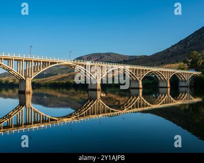 Almirante Sarmento Rodrigues Bridge, Barca D'Alva, Portugal. Stockfoto