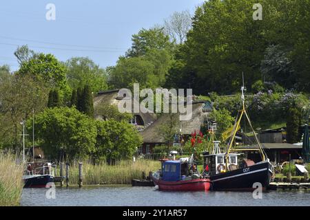 Alte Gothmunder Fischersiedlung an der Trave in Lübeck Stockfoto